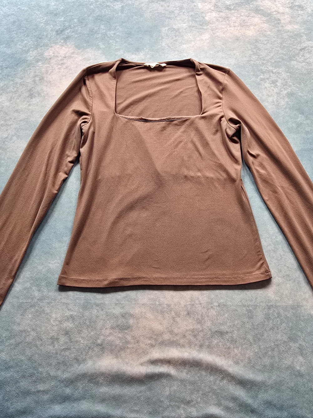 H&M Brown Square Neck Long Sleeve Top Built In Shelf Bra | INV009